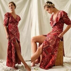 NWT Free People Lennon Button Front Primrose Maxi Dress